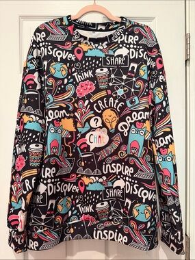 SHEIN Black Top with Teal, Pink & Yellow Accents